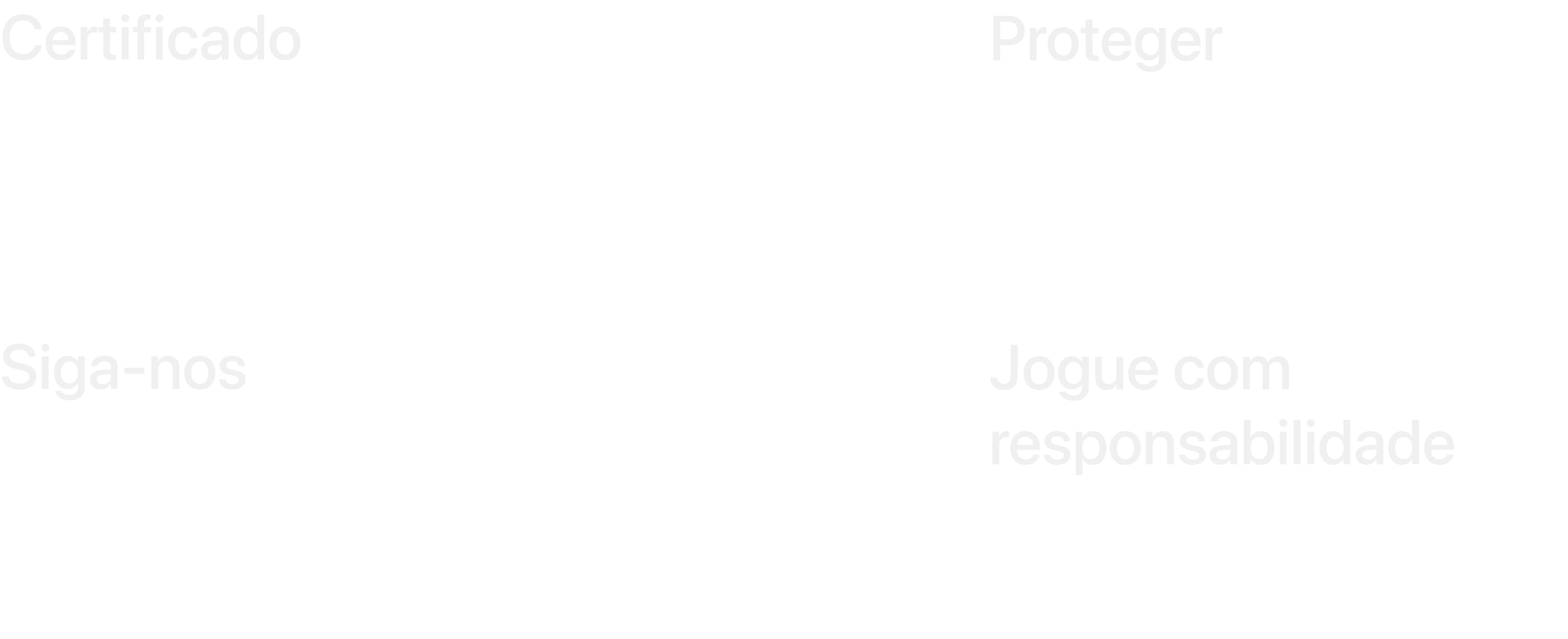 Certificado, Proteger, Siga-nos, Jogue com responsabilidade
